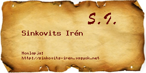 Sinkovits Irén névjegykártya